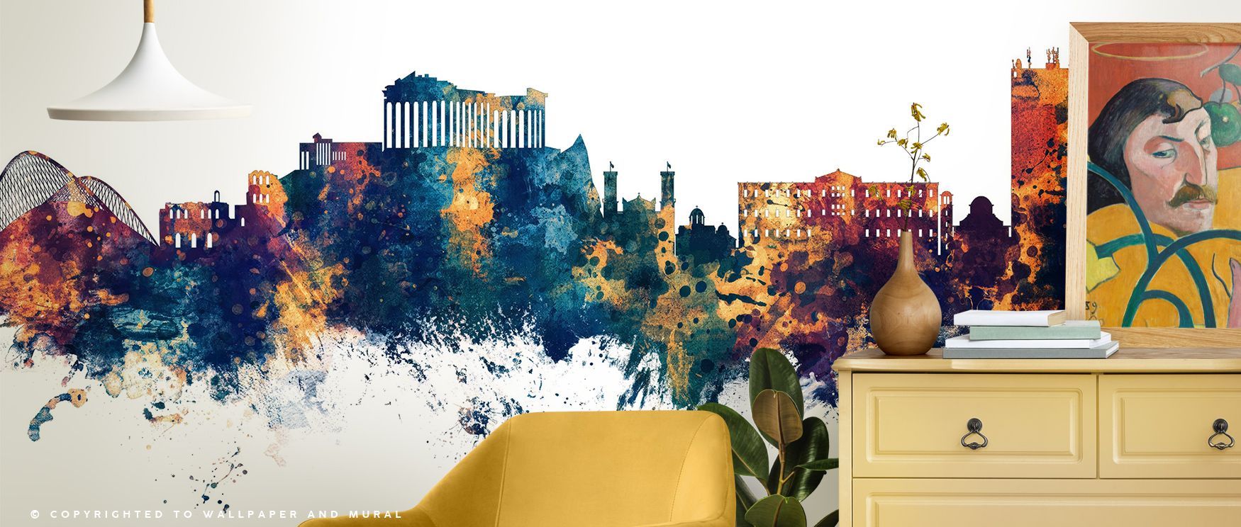 Bronze glints ripple through Athens Greece Skyline Blue & Bronze Wallpaper, revealing Athens’ landmarks under serene blue sky. The composition captures historical artistry, turning interiors into radiant spaces of elegance and cultural connection.