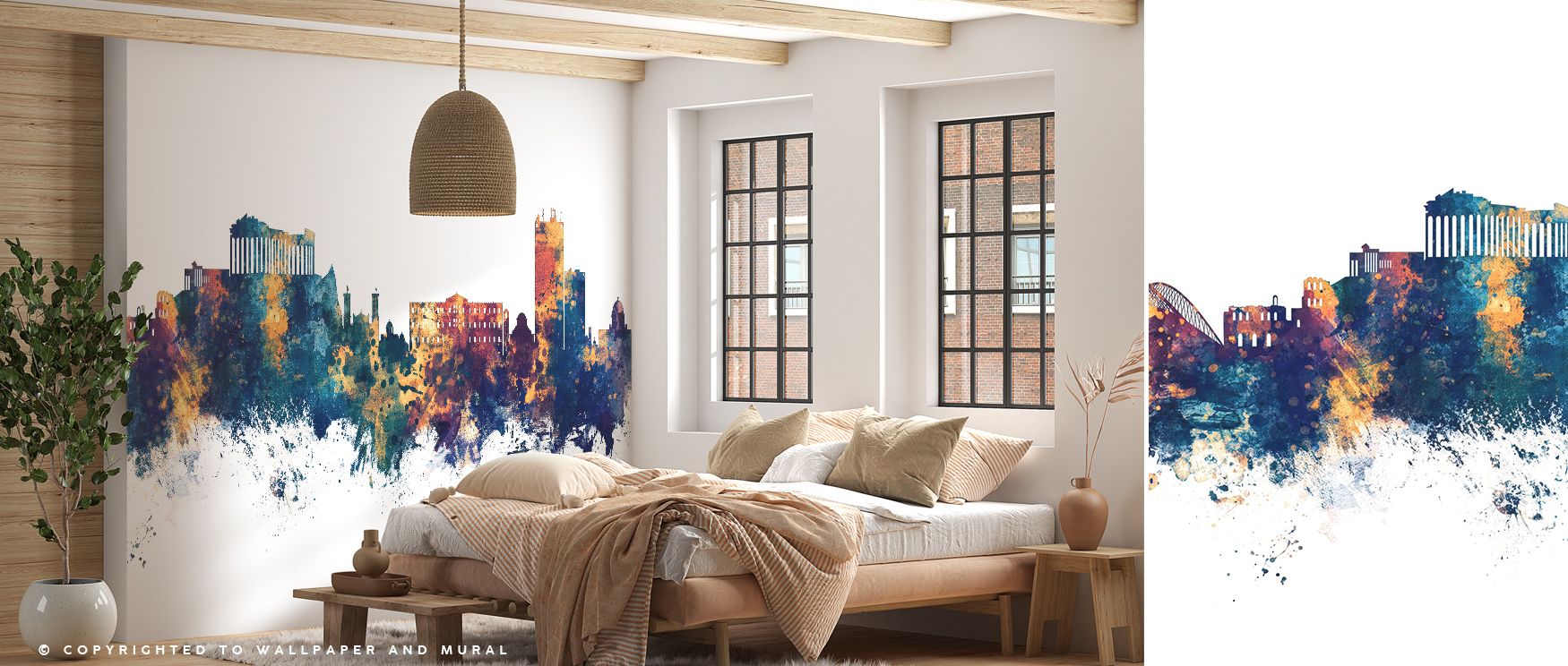 Golden reflections highlight Athens Greece Skyline Blue & Bronze Wallpaper, showcasing architecture kissed by evening glow. The design unites heritage and tranquility, perfect for interiors seeking calm grandeur and timeless warmth.