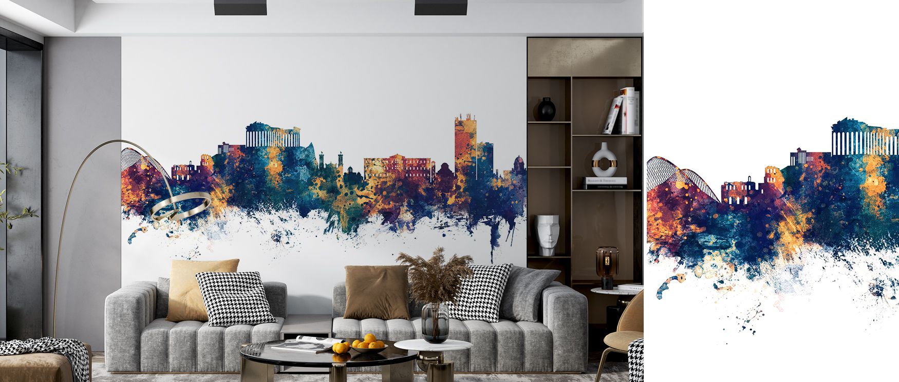 Celestial radiance defines Athens Greece Skyline Blue & Bronze Wallpaper, capturing shifting light across historic silhouettes. The composition enriches interiors with balance between strength and delicacy.