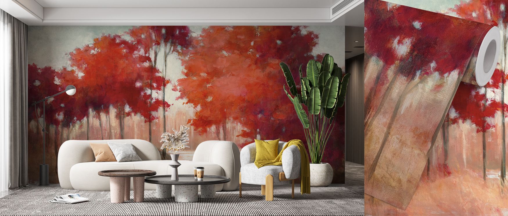 Nature’s artistry emerges across Autumn Lake II Wallpaper, capturing light upon still waters. The palette glows with golden calm, ideal for refined rooms embracing tranquility and organic inspiration.