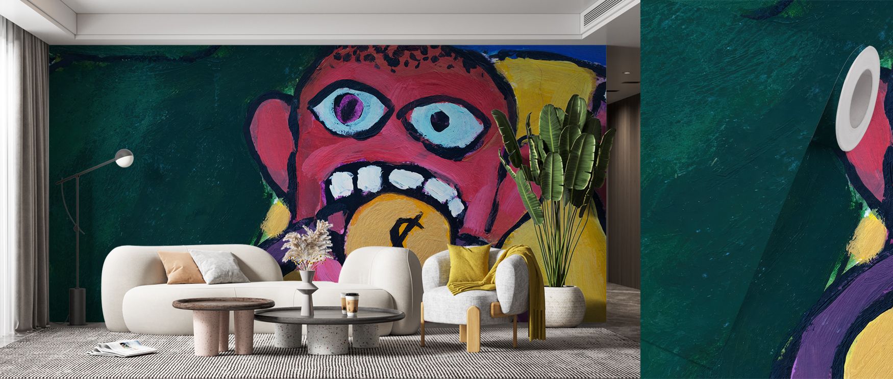 Electric hues pulse through Bad Taste Wallpaper, balancing chaos and order in a dance of deliberate audacity. Its graphic humor reflects bold identity, transforming walls into canvases of wit and vivid movement. The design enhances spaces with exuberant i