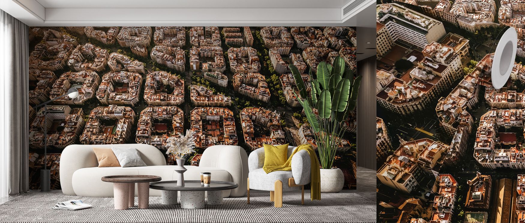 Amber tones drift across Barcelona Aerial Wallpaper, blending sun and stone in soft interplay. The design invites connection with urban artistry, filling rooms with cultural rhythm and elegant serenity inspired by Catalan charm and gentle geometry.