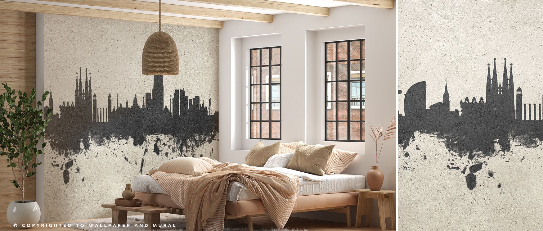 Understated beauty breathes from Barcelona Skyline Concrete Wallpaper, merging tone and shadow to form visual cadence. The artwork infuses walls with gentle balance, echoing the sophistication of modern design and the organic strength of concrete’s natura