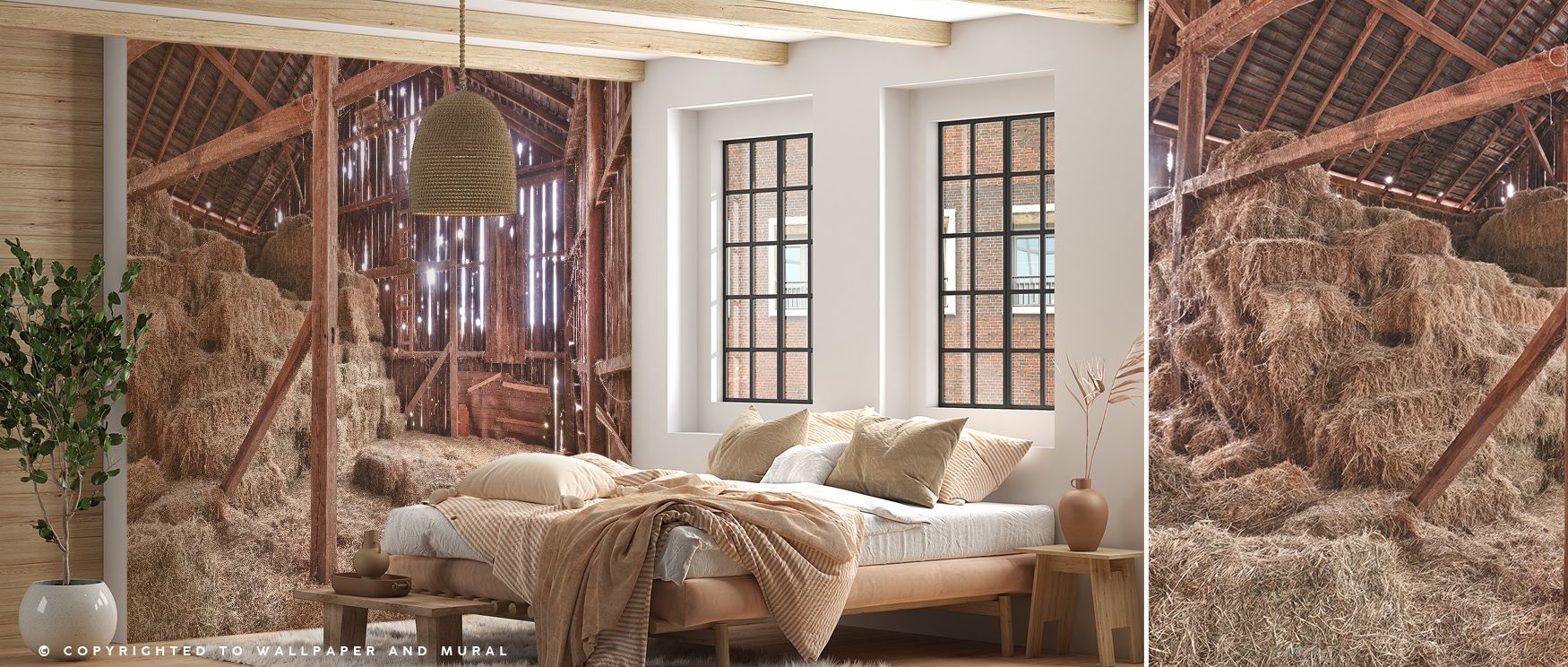 Sunlight drifts across Barn Beams Wallpaper, tracing each wood grain in soft clarity. The design captures rustic allure, bringing warmth and balance to interiors where natural texture and timeless tone create immersive peace, artistry, and understated com