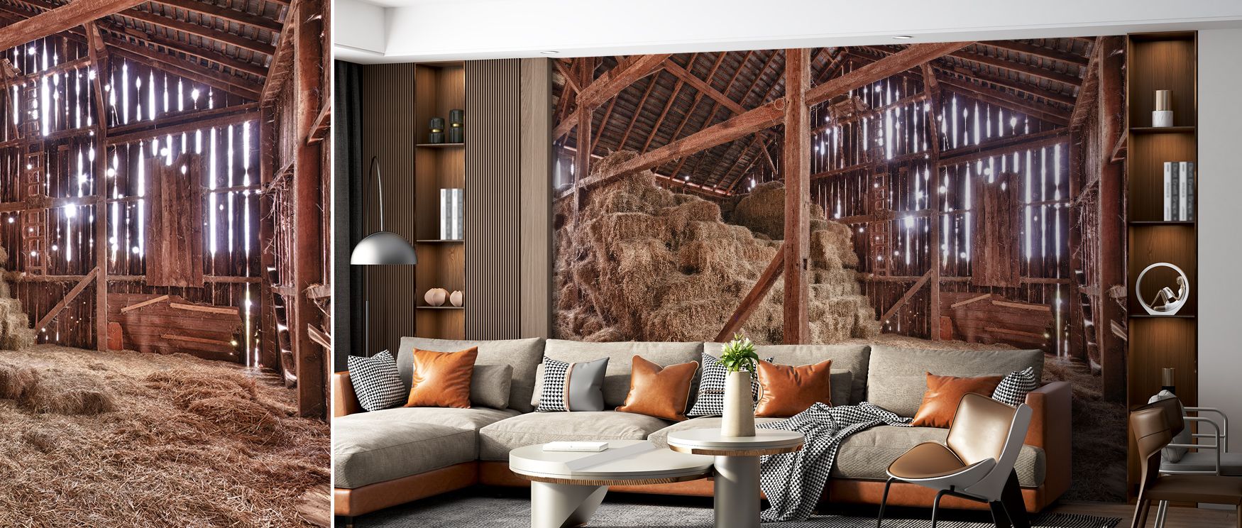 Natural artistry unfolds within Barn Beams Wallpaper, where each board bears delicate markings of time. The imagery radiates calmness, ideal for interiors that celebrate rustic sophistication, material honesty, and the comfort of organic texture under sof