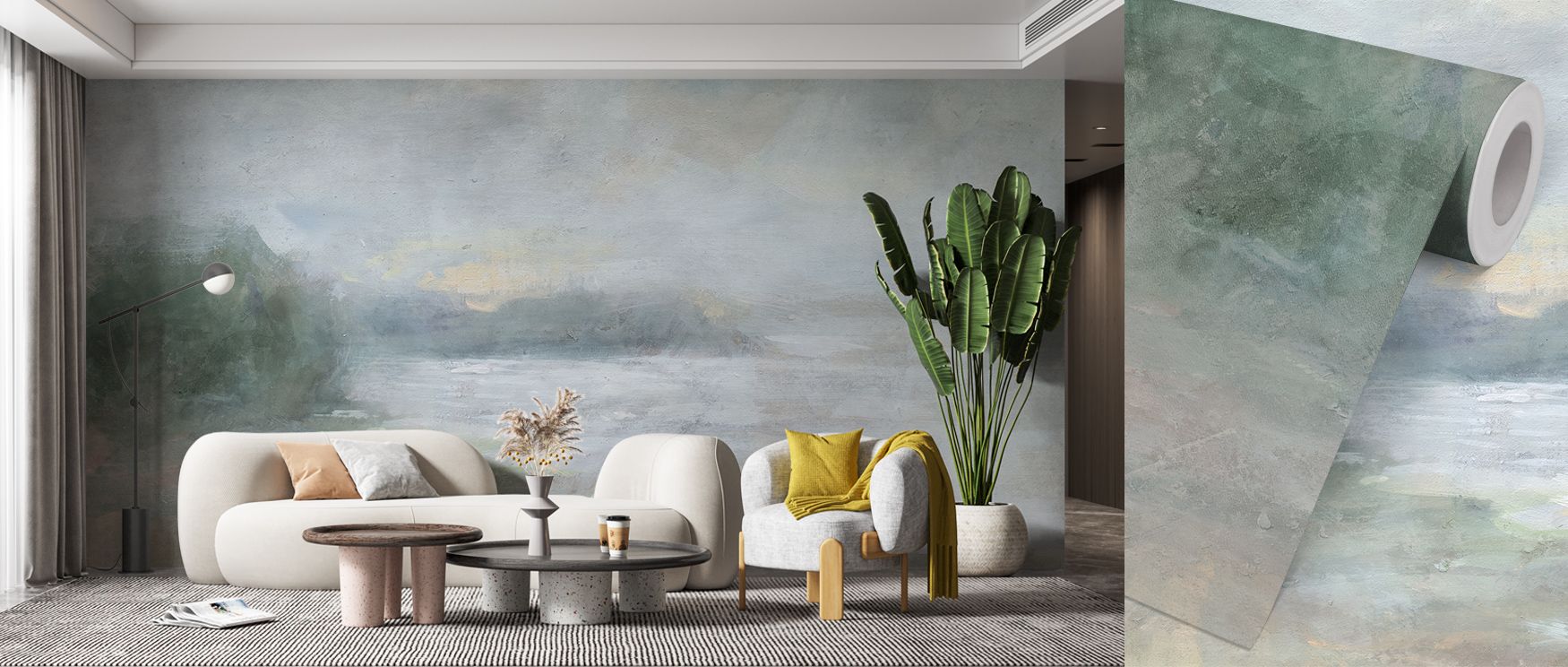 Gentle transitions flow through Bay Fog Wallpaper, blending air, sea, and distance. The composition captures quiet movement, enriching interiors with layered tone, visual openness, and calming sophistication drawn from nature’s timeless simplicity.