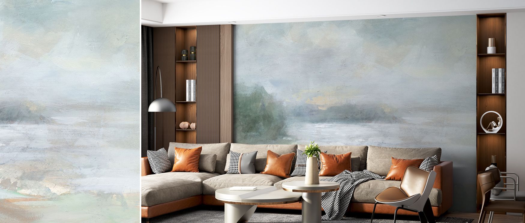 Delicate depth defines Bay Fog Wallpaper, where mist and ocean light intertwine through subtle balance. The palette glows softly, ideal for interiors that seek tranquil emotion and visual stillness expressed through understated beauty and texture.