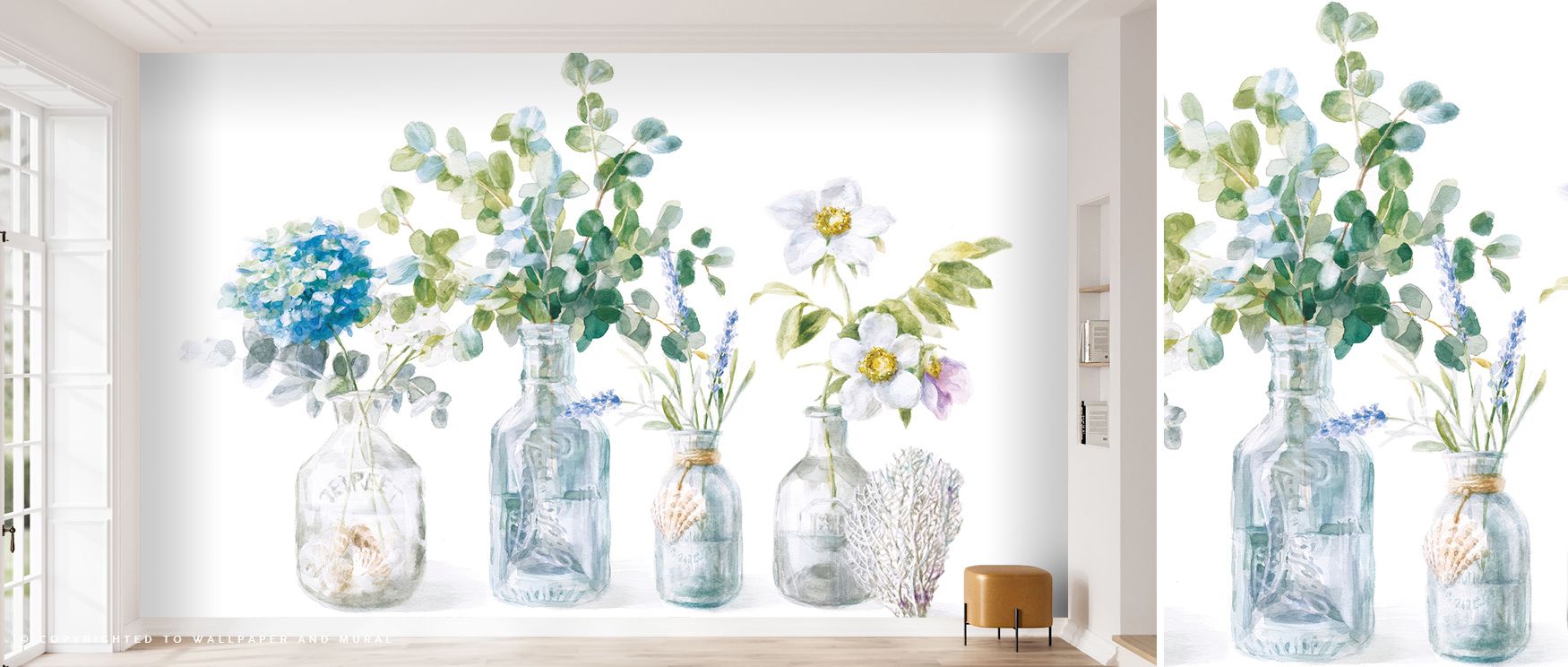 Coastal bloom energy flows through Beach Flowers I Wallpaper, where vivid petals meet cool sea breeze. The imagery conveys life and freshness, inviting calm joy and connection between nature’s palette and artistic interior expression.