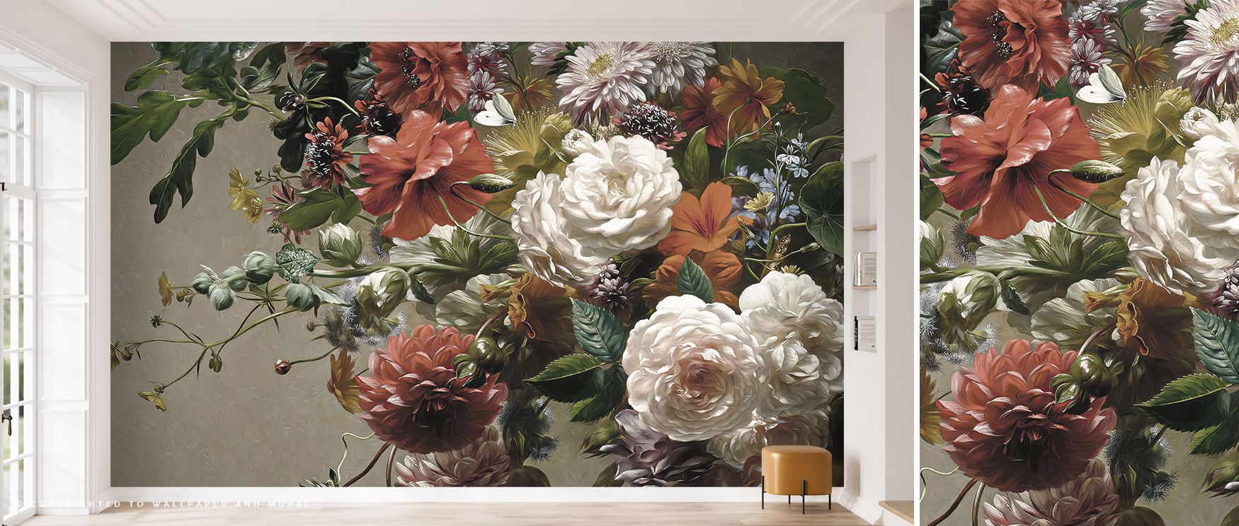 Elegant serenity lingers across Beauty of Flora Wallpaper, merging soft tone and botanical intricacy. The imagery radiates timeless appeal, turning modern spaces into poetic gardens where stillness and texture coexist beautifully in natural rhythm.
