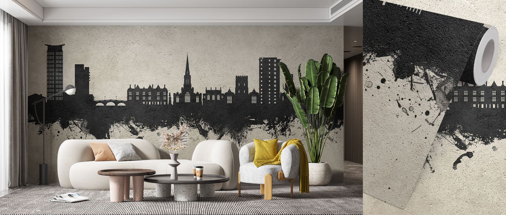 Shadowed geometry glides across Bedford England Skyline Concrete Wallpaper, reflecting modern design purity. The composition inspires interiors centered on architectural narrative, restraint, and quiet power found in simplicity and proportion.