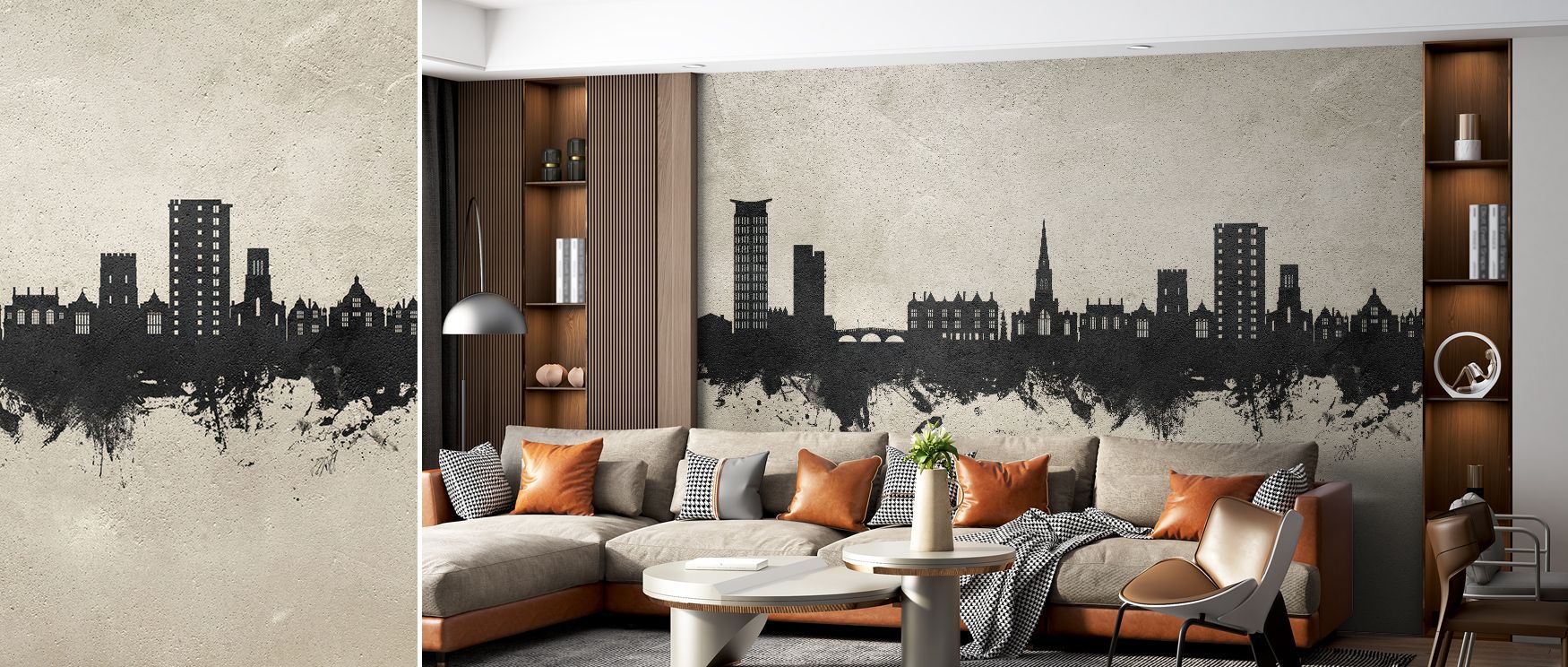 Urban poise resonates within Bedford England Skyline Concrete Wallpaper, its cool palette suggesting structure and calm. The skyline imagery evokes subtle motion, ideal for rooms embracing industrial beauty through minimal contrast and quiet intensity.