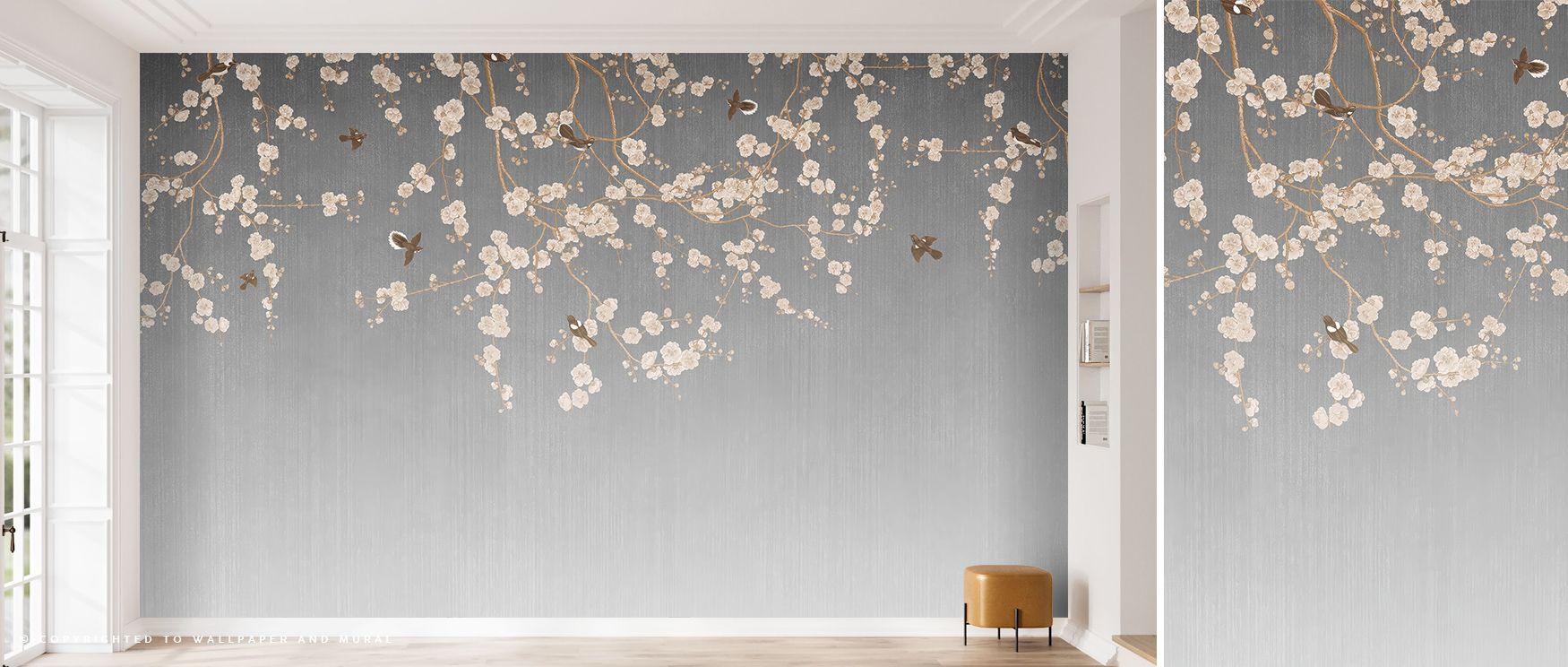 Graceful patterns unfold through Beneath The Cherry Tree Gray Wallpaper, where blossoms echo rhythm of air. Each soft curve feels meditative, turning rooms into serene sanctuaries touched by elegance and harmony of natural calm.