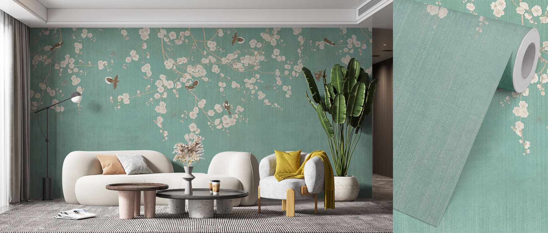 Tranquil charm flows within Beneath The Cherry Tree Mint Wallpaper, blending airy tones with natural artistry. The design expresses serenity and optimism, ideal for interiors seeking warmth, purity, and the aesthetic stillness of graceful floral harmony.