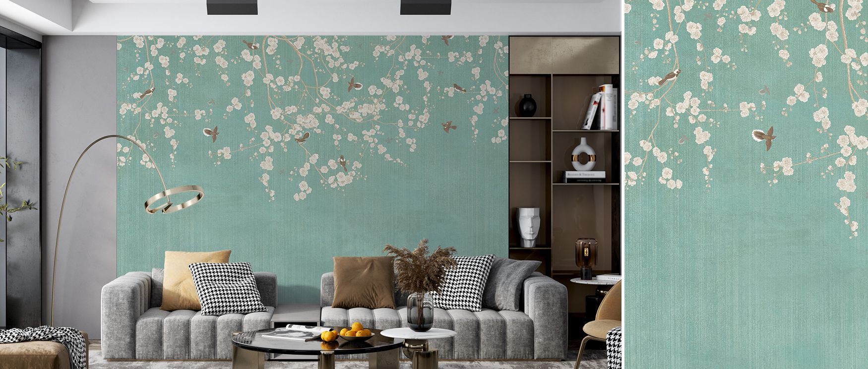 Graceful serenity defines Beneath The Cherry Tree Mint Wallpaper, merging light and texture. Each petal’s silhouette evokes warmth and timeless spring peace, enriching interiors with emotional stillness and refined decorative simplicity.