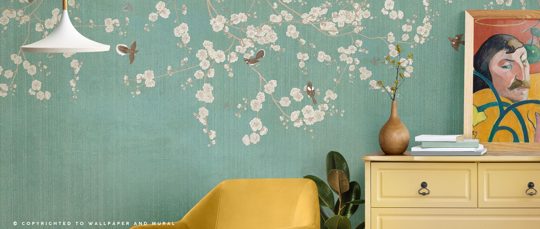 Hushed radiance glides across Beneath The Cherry Tree Mint Wallpaper, revealing balance between nature and minimal design. The tone adds harmony and reflection, transforming interiors into gentle visual gardens of calm and beauty.
