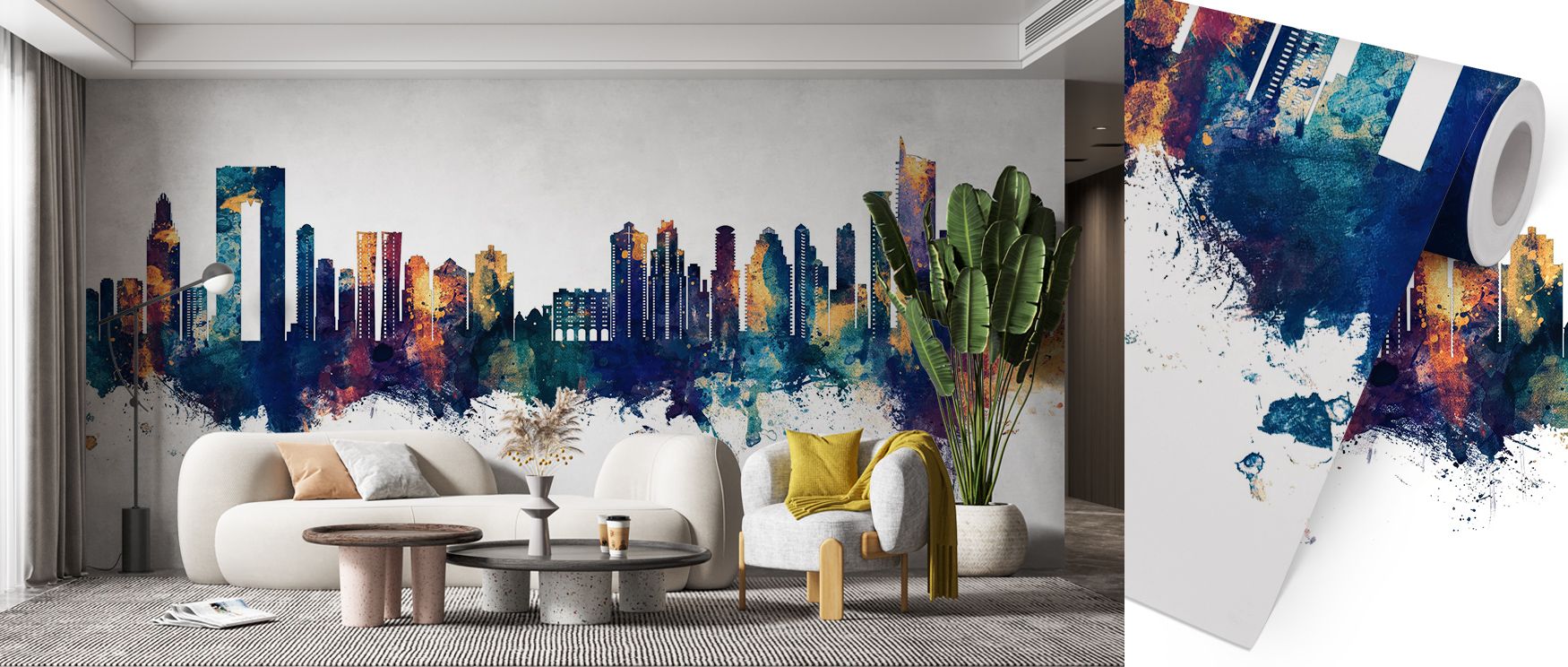 Urban serenity radiates through Benidorm Spain Skyline Blue & Bronze Wallpaper, where soft bronze shadows reflect oceanic calm. The artwork combines elegance and energy, enriching rooms with poetic luminosity rooted in coastal identity and architectural f