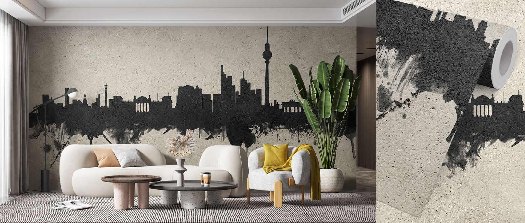 Muted grandeur lives within Berlin Skyline Concrete Wallpaper, its skyline echoing calm dignity. The imagery offers visual rhythm and composure, perfect for lofts or living areas centered on simplicity, proportion, and architectural authenticity.