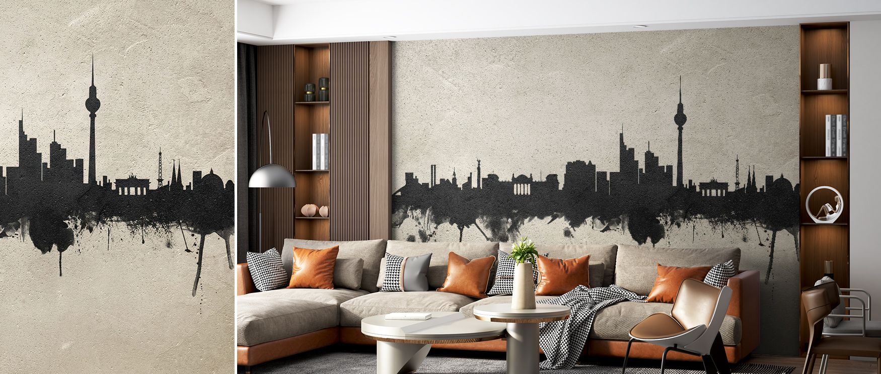 Industrial calm radiates through Berlin Skyline Concrete Wallpaper, where texture softens linear symmetry. The palette captures harmony and refinement, turning spaces into peaceful reflections of modern architectural poetry and depth.