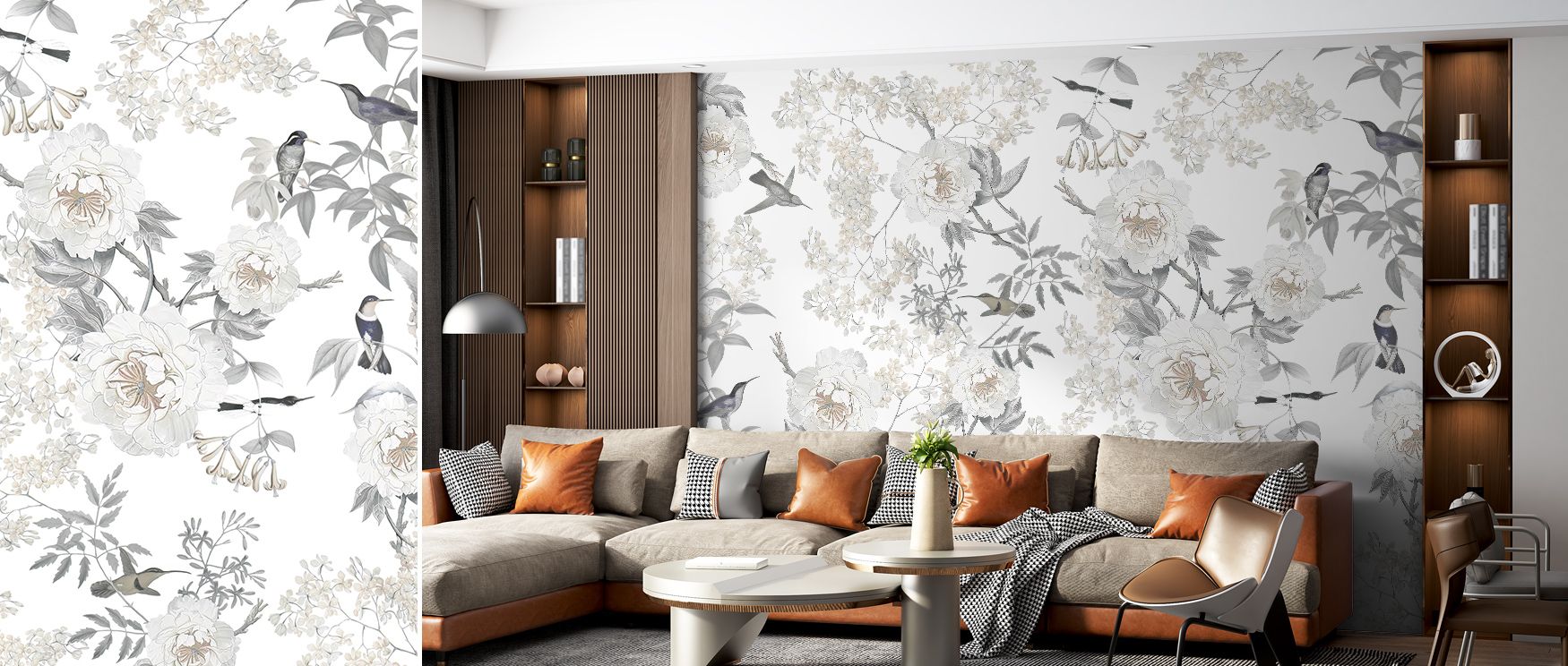 Tropical melody rises through Birds of Edennnn Wallpaper, uniting song, color, and structure. The artwork radiates vitality, inspiring calm yet lively interiors steeped in botanical emotion and the elegance of organic artistry.