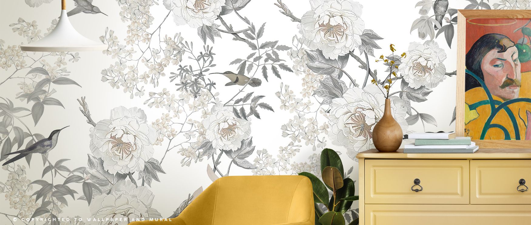 Light shimmers through Birds of Edennnn Wallpaper, revealing artistic detail and soft tonal harmony. The design captures joy and grace, adding balance and imaginative allure to interiors inspired by natural rhythm and renewal.