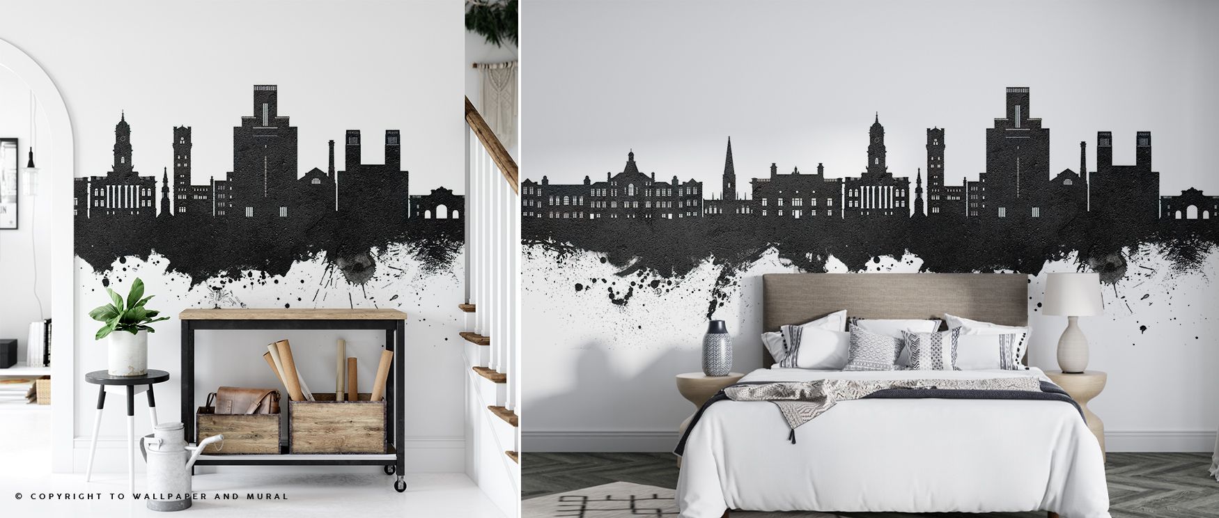 Soft contrast highlights Birkehead England Skyline Black & White Wallpaper, merging tone and symmetry. Each building stands in peaceful rhythm, bringing stillness and poise to interiors shaped by proportion, geometry, and timeless visual restraint.
