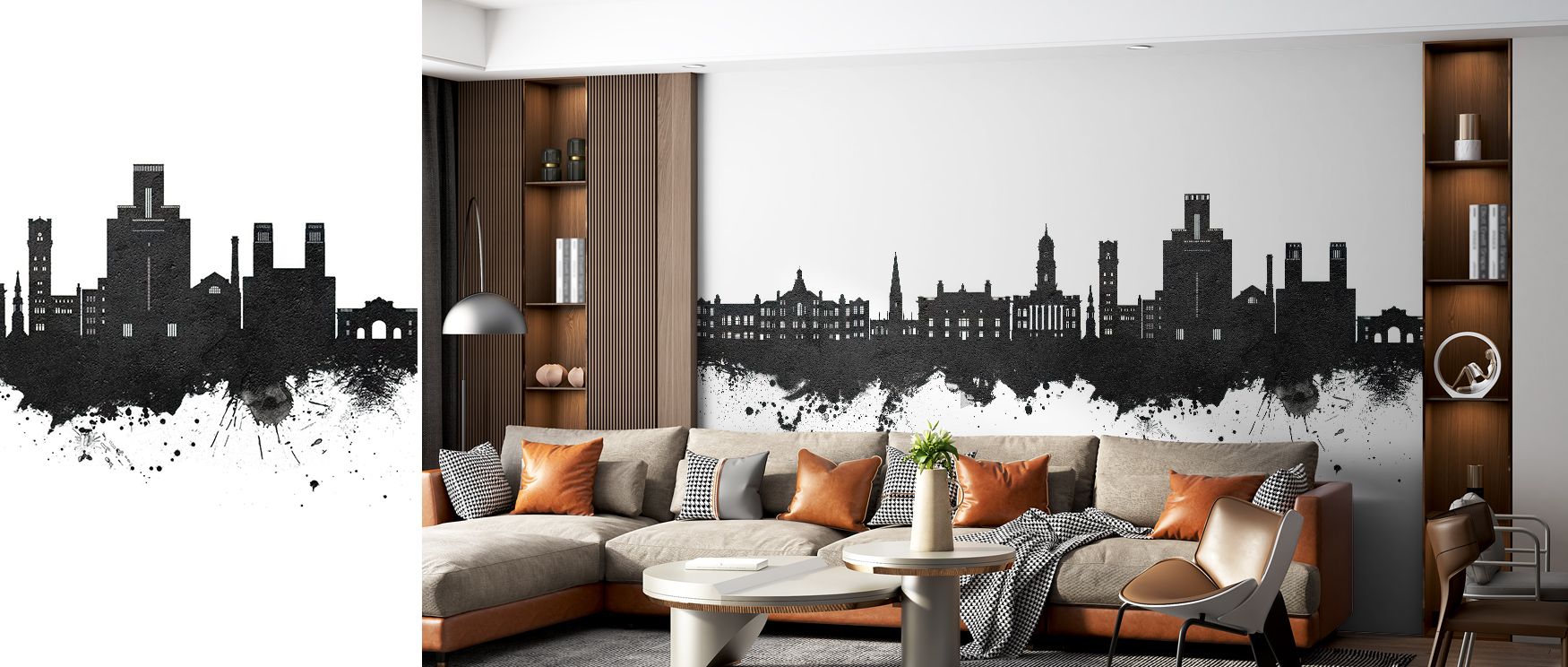 Industrial calm resonates across Birkehead England Skyline Black & White Wallpaper, where shadows play gently through architectural forms. The palette embodies purity and stability, filling interiors with thoughtful strength and quiet composure.