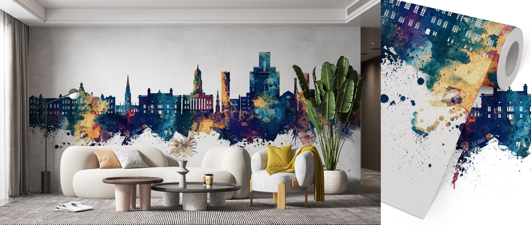 Muted metallic glow infuses Birkehead England Skyline Blue & Bronze Wallpaper, reflecting both craftsmanship and calm. The design enriches interiors with artistry and quiet strength, capturing the enduring spirit of the city’s charm and structure.