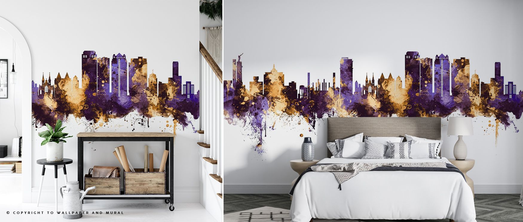 Golden reflections shimmer within Birmingham Alabama Skyline Purple & Gold Wallpaper, where soft light meets deep hue. The skyline glows gently, adding warmth and refinement to interiors that celebrate artistry, emotion, and timeless architectural beauty.