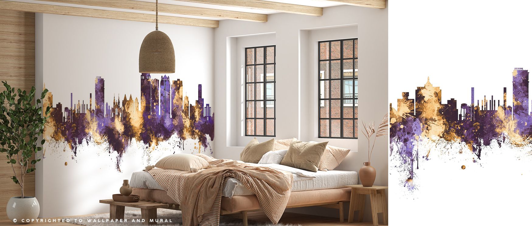 Royal tones breathe through Birmingham Alabama Skyline Purple & Gold Wallpaper, blending proportion and calm. Each contour reflects balance and luxury, turning walls into serene compositions filled with elegance and cultural depth.