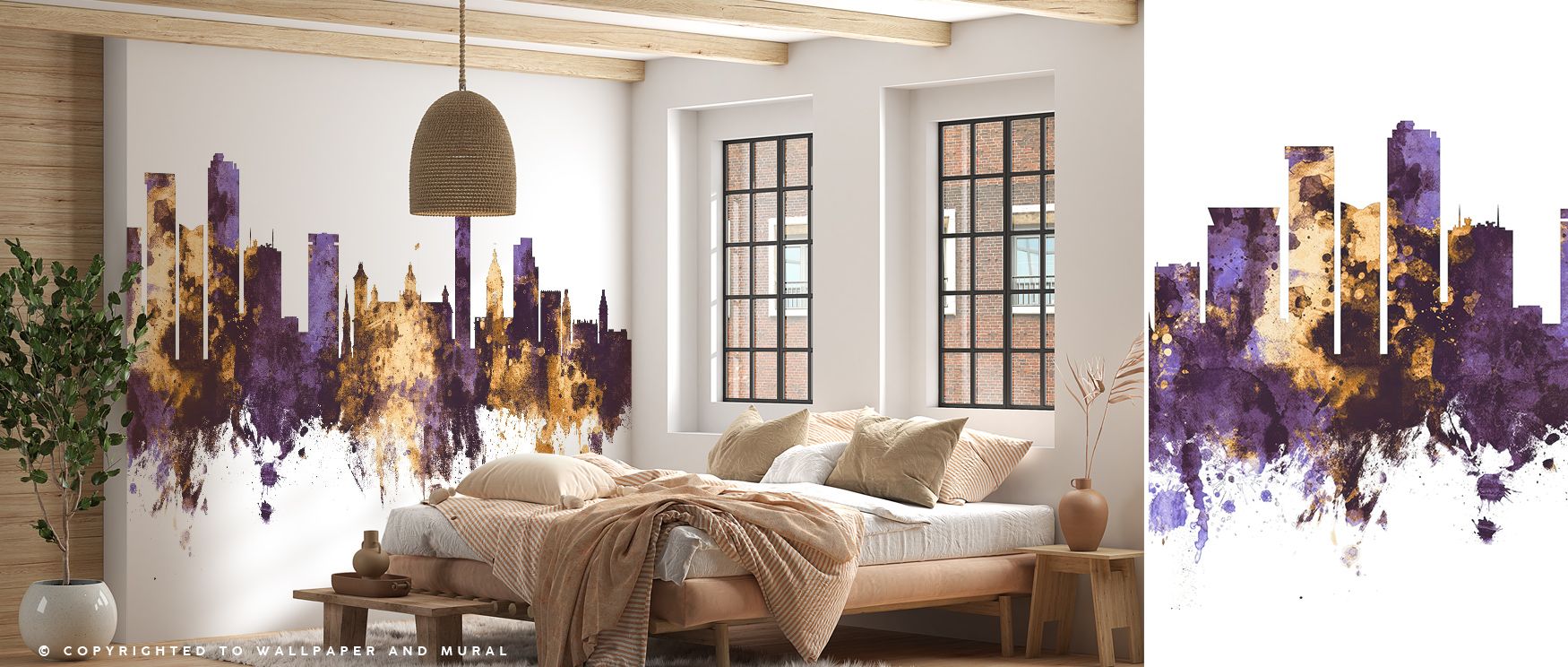 Muted brilliance envelops Birmingham England Skyline Purple & Gold Wallpaper, where architecture meets sky. Each shadow speaks of composure and refinement, adding warmth and balance to sophisticated, design-led spaces.