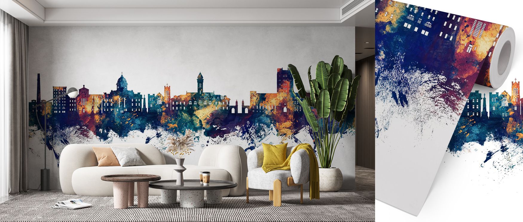 Evening harmony flows within Bloomington Indiana Skyline Blue & Bronze Wallpaper, where shadow and reflection merge. The imagery captures proportion and stillness, ideal for interiors seeking architectural grace and contemplative urban beauty.