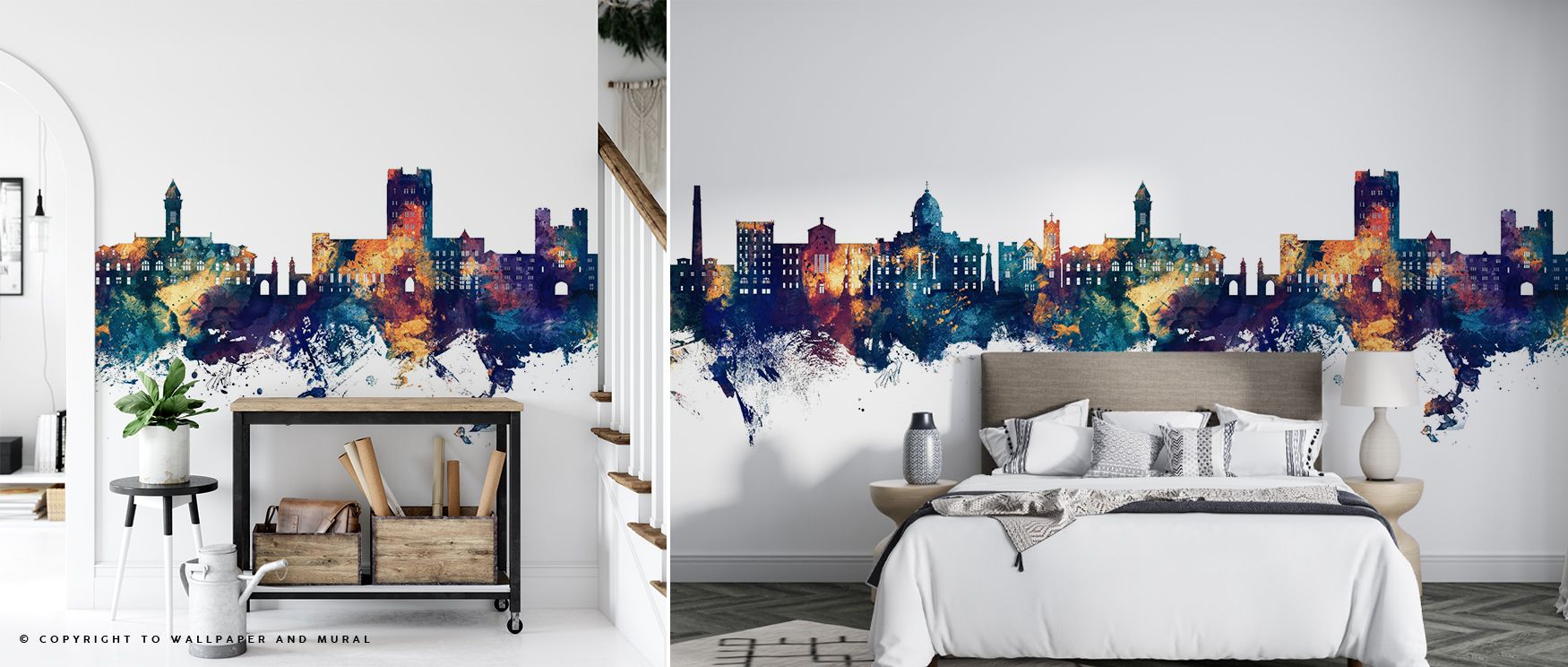 Golden tone breathes softly through Bloomington Indiana Skyline Blue & Bronze Wallpaper, bringing tranquility and distinction. The composition radiates peace, grace, and artistic confidence for modern and timeless interiors alike.