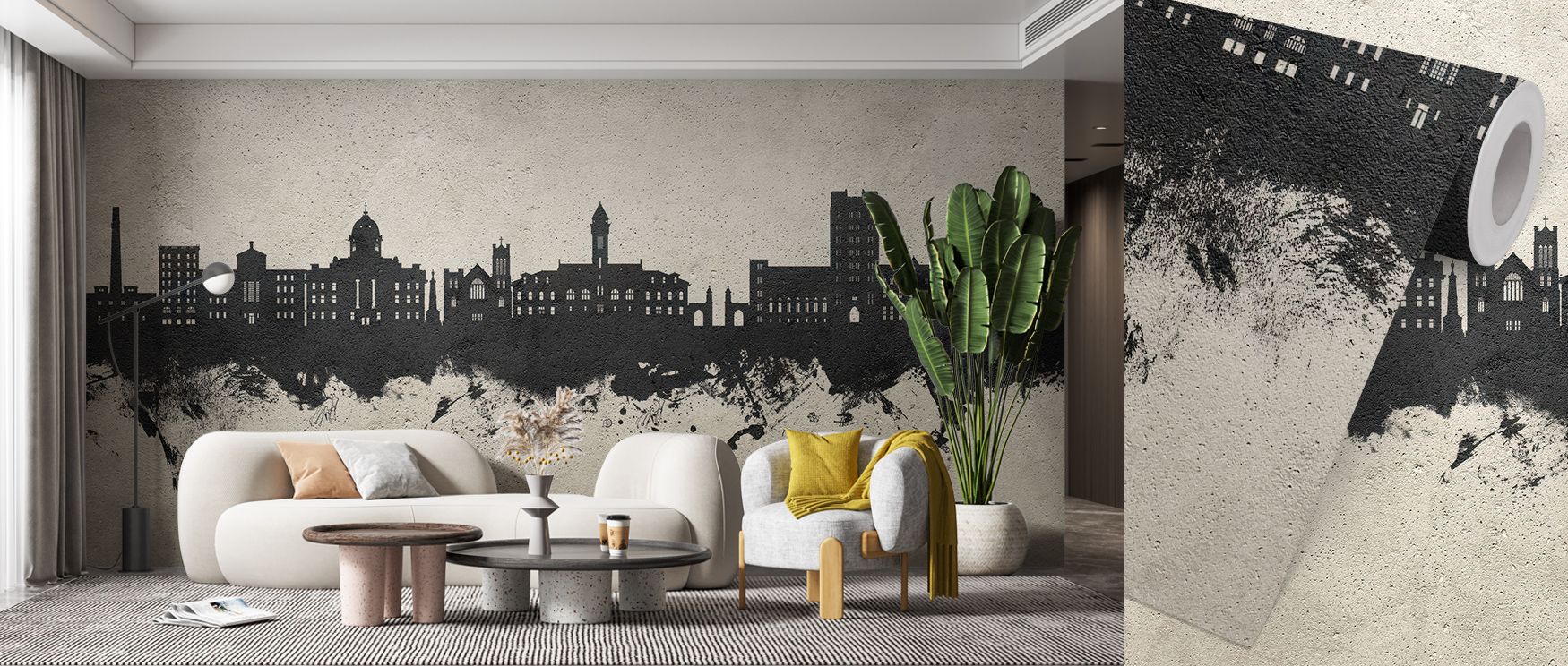 Subtle structure flows through Bloomington Indiana Skyline Concrete Wallpaper, where concrete texture softens architectural edges. The imagery reveals proportion and grace, creating modern interiors immersed in minimal elegance and thoughtful spatial calm