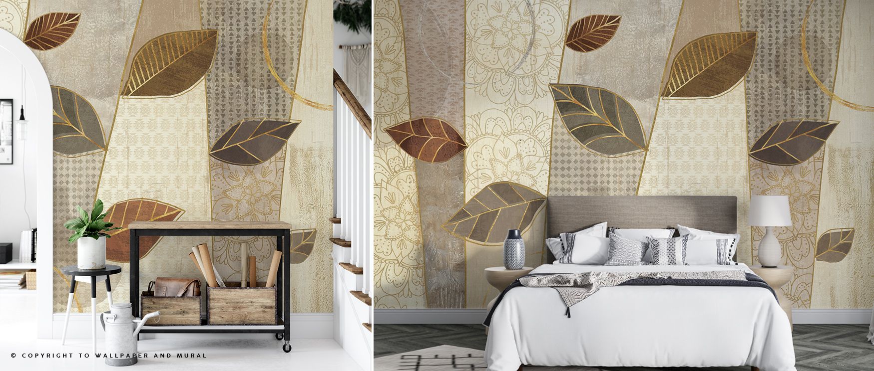 Delicate contours shimmer within Bohemian Leaves I Neutral Wallpaper, blending ivory and sand hues. Each motif speaks of balance and organic grace, enriching rooms with grounded elegance and quiet poetic depth inspired by nature’s peaceful rhythm. 
