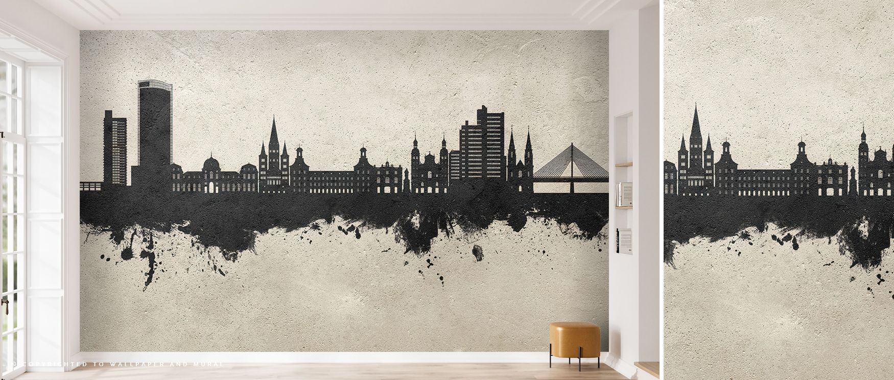 Gentle texture unfolds in Bonn Skyline Concrete Wallpaper, where structure and light converge. The design radiates serenity, adding composure, depth, and architectural grace to modern interiors inspired by industrial beauty. 