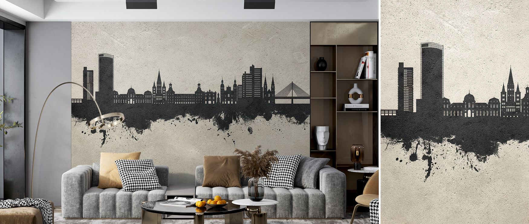 Shadowed precision breathes across Bonn Skyline Concrete Wallpaper, where structure meets harmony. The imagery evokes stillness and poise, adding dimension to interiors filled with calm architectural elegance. 