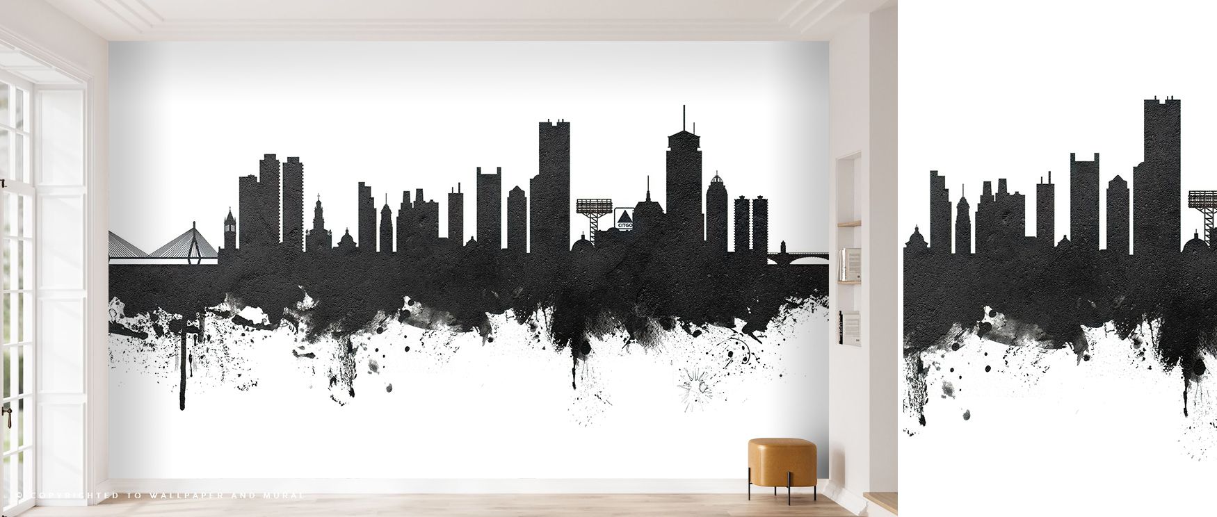Capturing a moment of serenity, the Boston Massachusetts Skyline Black & White Wallpaper presents architectural silhouettes against open skies. Its rich shading and refined detailing bring visual depth that complements minimalist décor, especially in spac