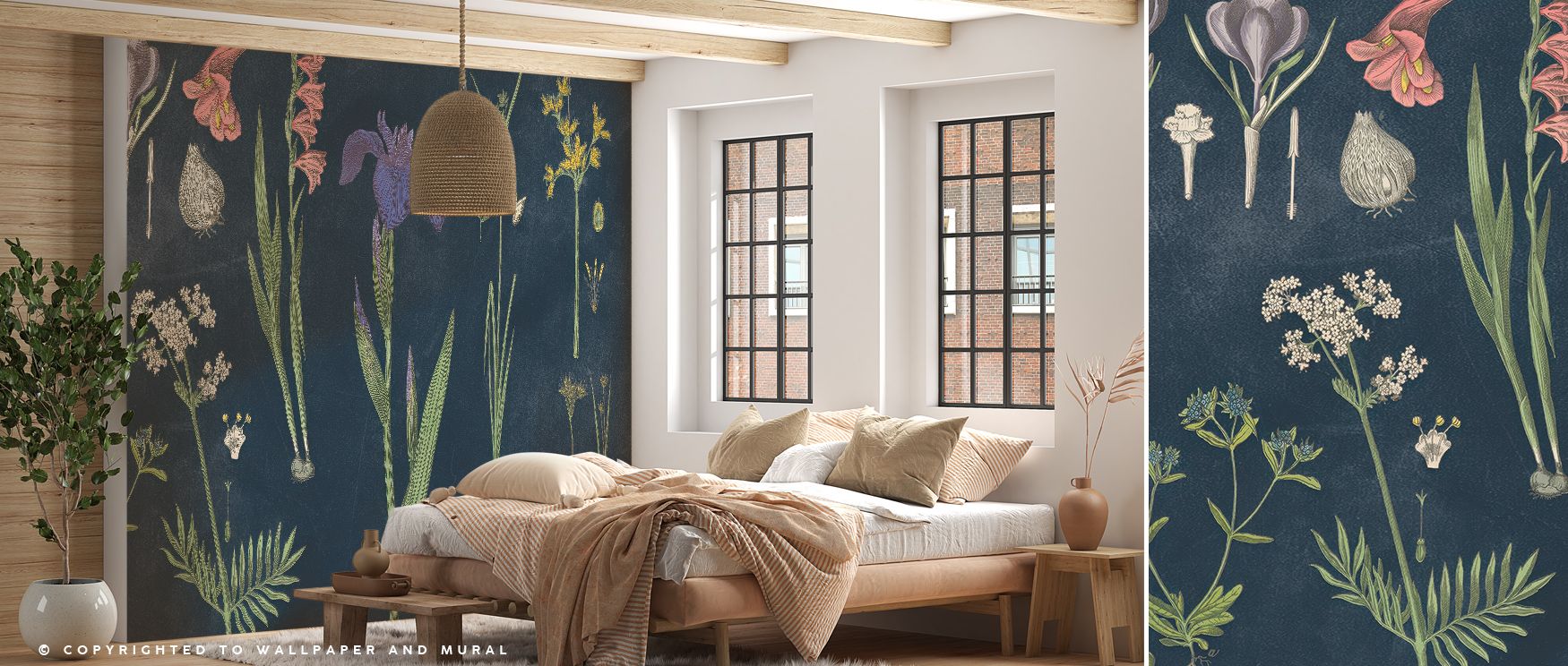 Each curve within the Botanical Floral Chart II Dark Blue Wallpaper tells of botanical exploration and artistic devotion. The intricate detail shimmers subtly against the indigo field, transforming walls into immersive landscapes of texture, poise, and el