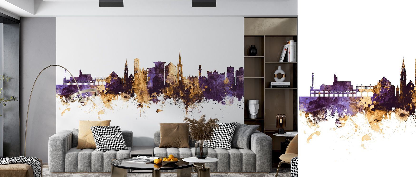 Through its glowing palette, the Bournemouth England Skyline Purple & Gold Wallpaper conveys emotion and balance. Each curve and contour radiates calm energy, ideal for elegant dining areas or creative offices with modern poise. 