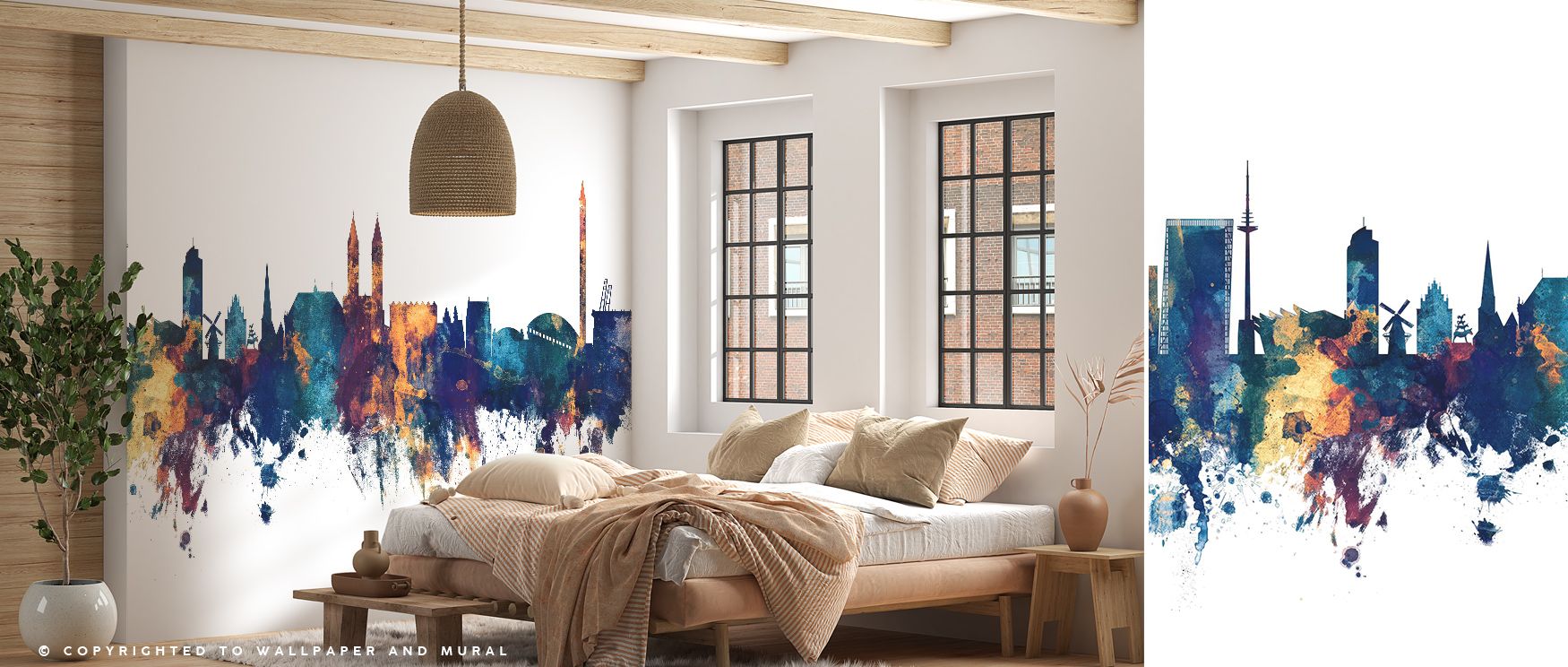 Deep bronze tones merge with indigo hues in the Bremen Germany Skyline Blue & Bronze Wallpaper, creating depth and rhythm. The cityscape feels expansive yet tranquil, mirroring the stillness of twilight over water. Perfect for elegant interiors, it enrich