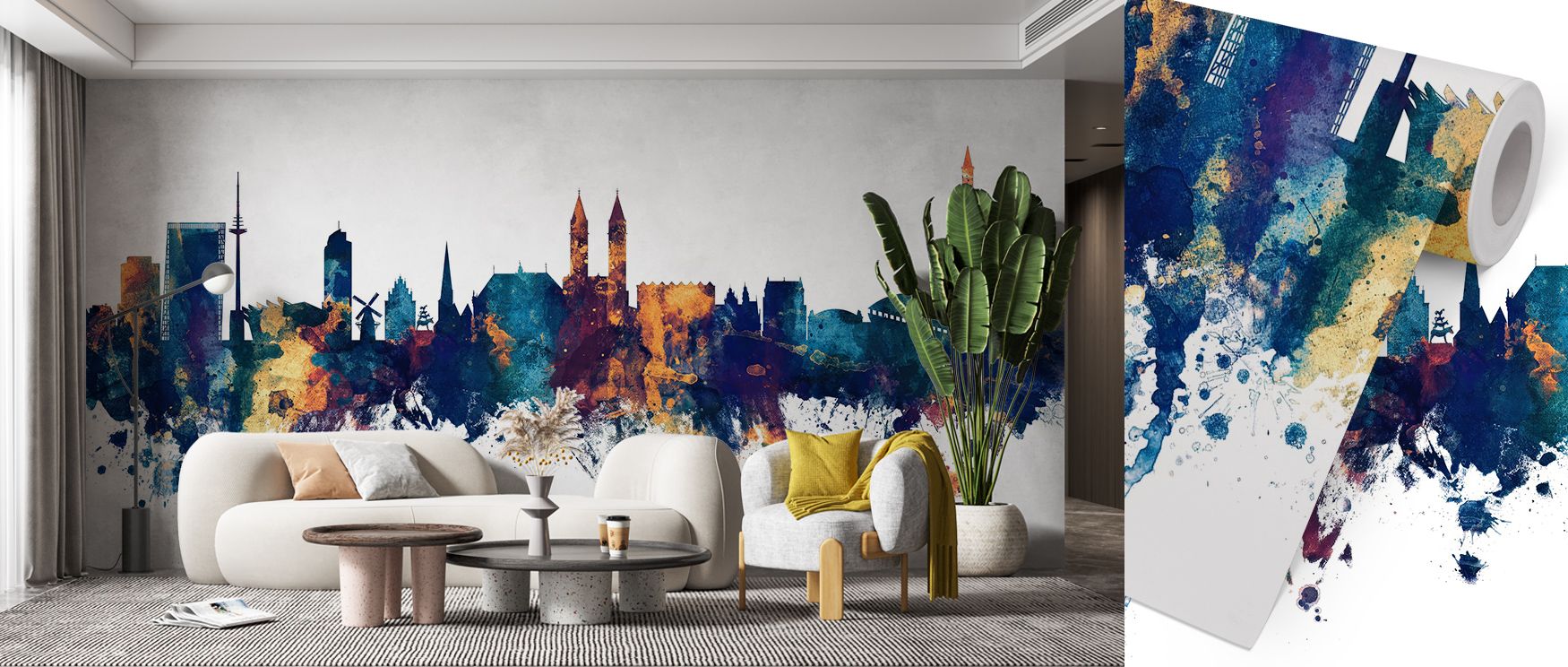 Light moves gently through the Bremen Germany Skyline Blue & Bronze Wallpaper, gliding across buildings in shimmering motion. The metallic accents reveal stories of heritage and artistry. Its luxurious depth enhances modern spaces, radiating subtle sophis