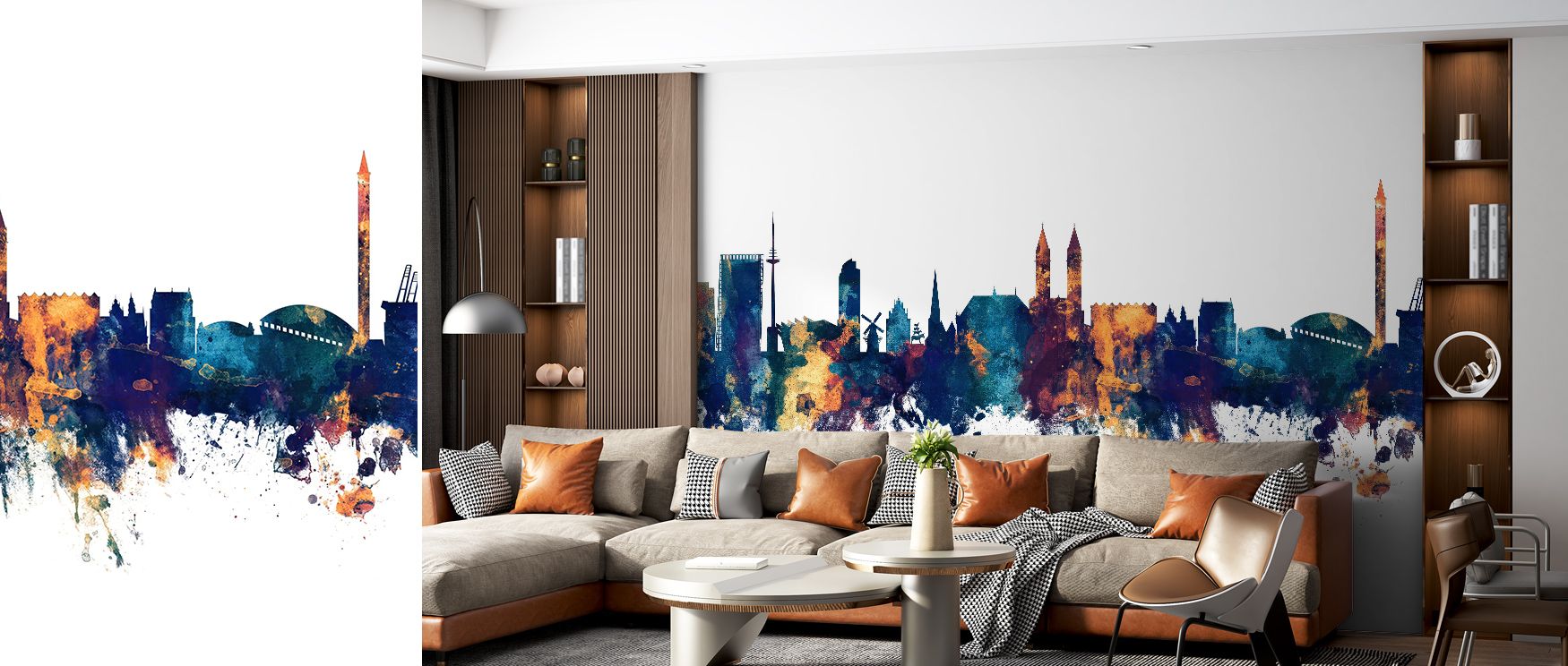 Poised serenity fills the Bremen Germany Skyline Blue & Bronze Wallpaper, where glowing bronze silhouettes rise against twilight blues. The skyline’s graceful rhythm carries emotion and confidence, turning walls into vistas of balance and elegance. Its at