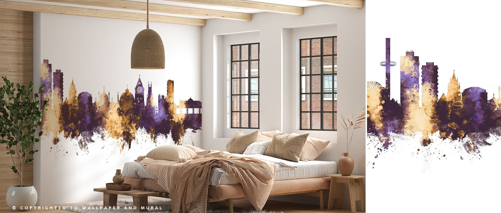 Layers of violet and bronze in the Brighton England Skyline Purple & Gold Wallpaper create a symphony of texture and tone. Each shape feels sculpted by evening glow, revealing elegance in every contour. The skyline’s balanced design transforms interiors i