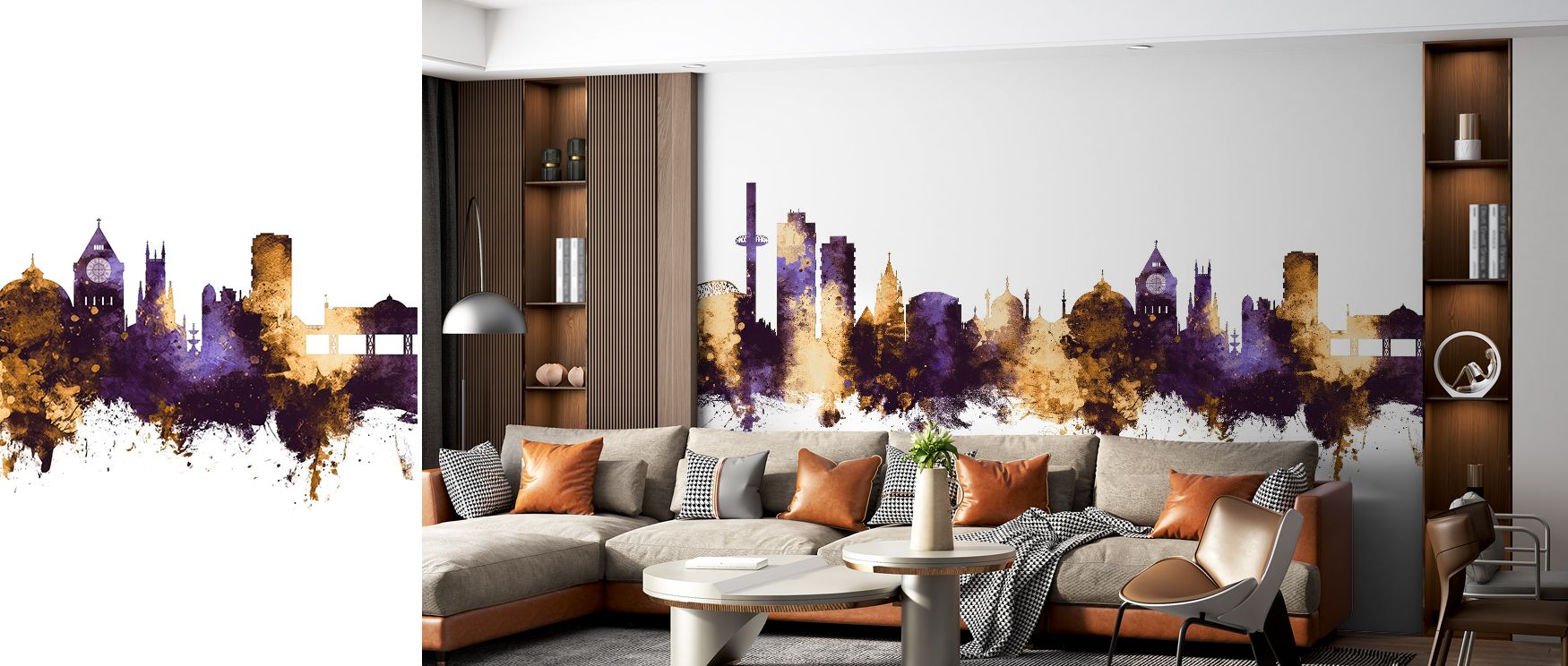 Radiant layers unfold in the Brighton England Skyline Purple & Gold Wallpaper, turning architecture into luminous silhouettes. The glow of the city merges effortlessly with atmospheric light, creating visual poetry that enriches modern interiors. Its eleg