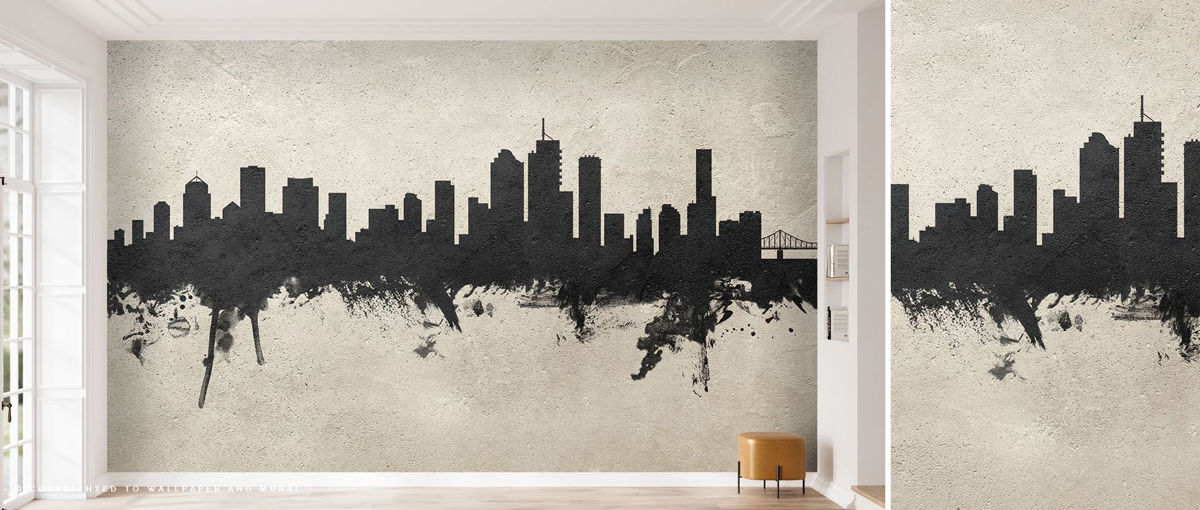Smooth textures unfold across the Brisbane Australia Skyline Concrete Wallpaper, blending urban geometry with tactile calm. Each silhouette rises against a cool concrete backdrop, where structure and stillness coexist. The composition feels balanced and c