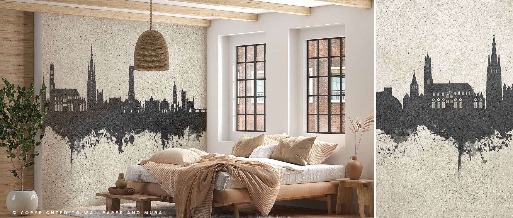 Quiet grandeur fills the Bruges Belgium Skyline Concrete Wallpaper, where historical architecture blends with modern restraint. Each spire rises delicately against a smooth surface, offering aesthetic calm that bridges eras. Designed for refined interiors
