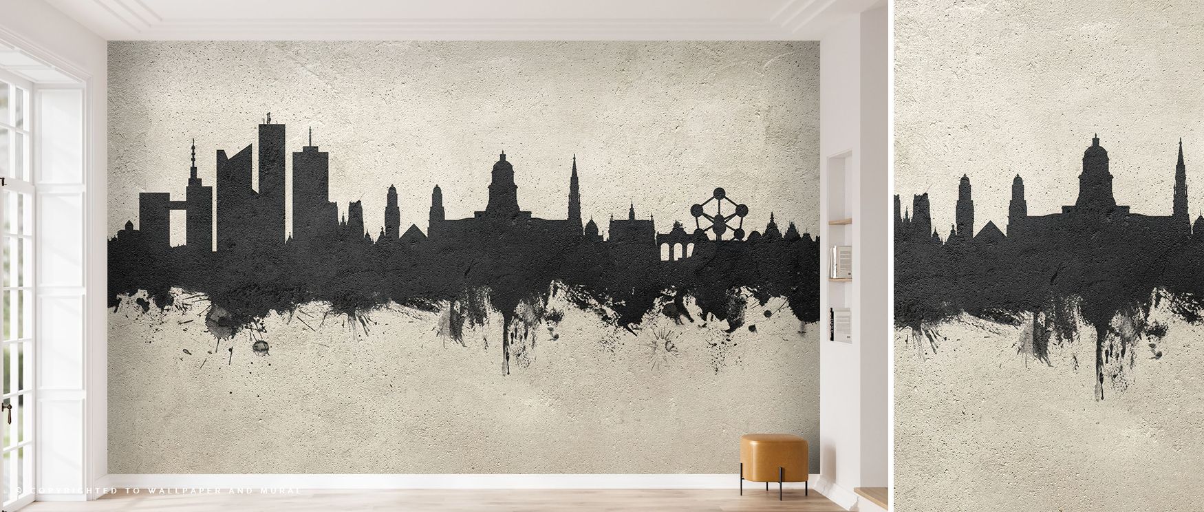 A tranquil strength defines the Brussels Belgium Skyline Concrete Wallpaper, where elegant architecture meets a textured industrial finish. Each building silhouette rises in balanced proportion, enhanced by soft shadow and tonal flow. The composition evok