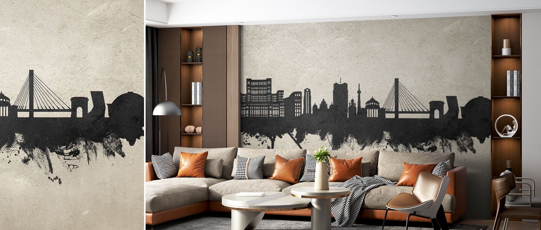Light grazes across the Bucharest Romania Skyline Concrete Wallpaper, enhancing the subtle grain of its surface. Each architectural detail emerges softly, connecting design and emotion. The result is a timeless backdrop of modern refinement, inviting intr