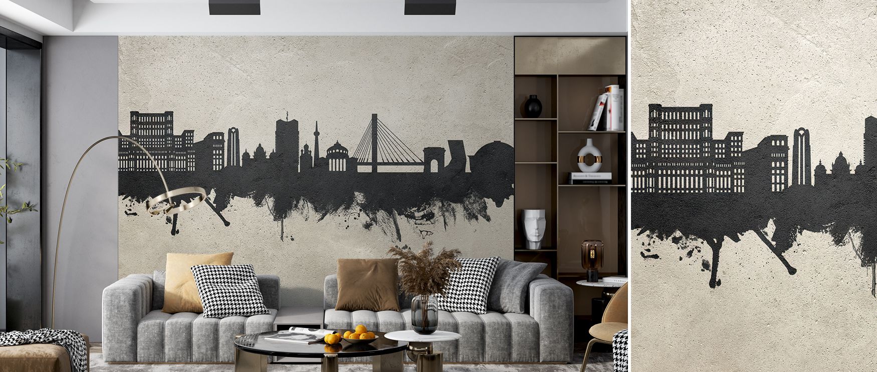 Shadows deepen through the Bucharest Romania Skyline Concrete Wallpaper, revealing tranquil dimension. Each spire and arch stands poised in gentle relief, adding texture and rhythm. This urban-inspired elegance enriches interiors with serene energy and co