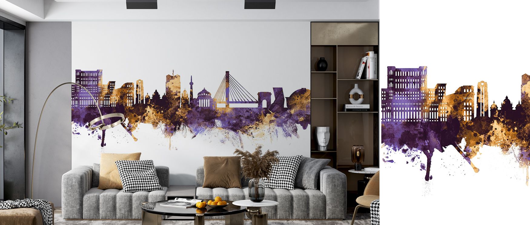 Deep purple and brushed gold define the Bucharest Romania Skyline Purple & Gold Wallpaper, their union creating richness and tranquility. The skyline’s form radiates beauty and balance, capturing the essence of urban romance. Perfect for elegant rooms fil